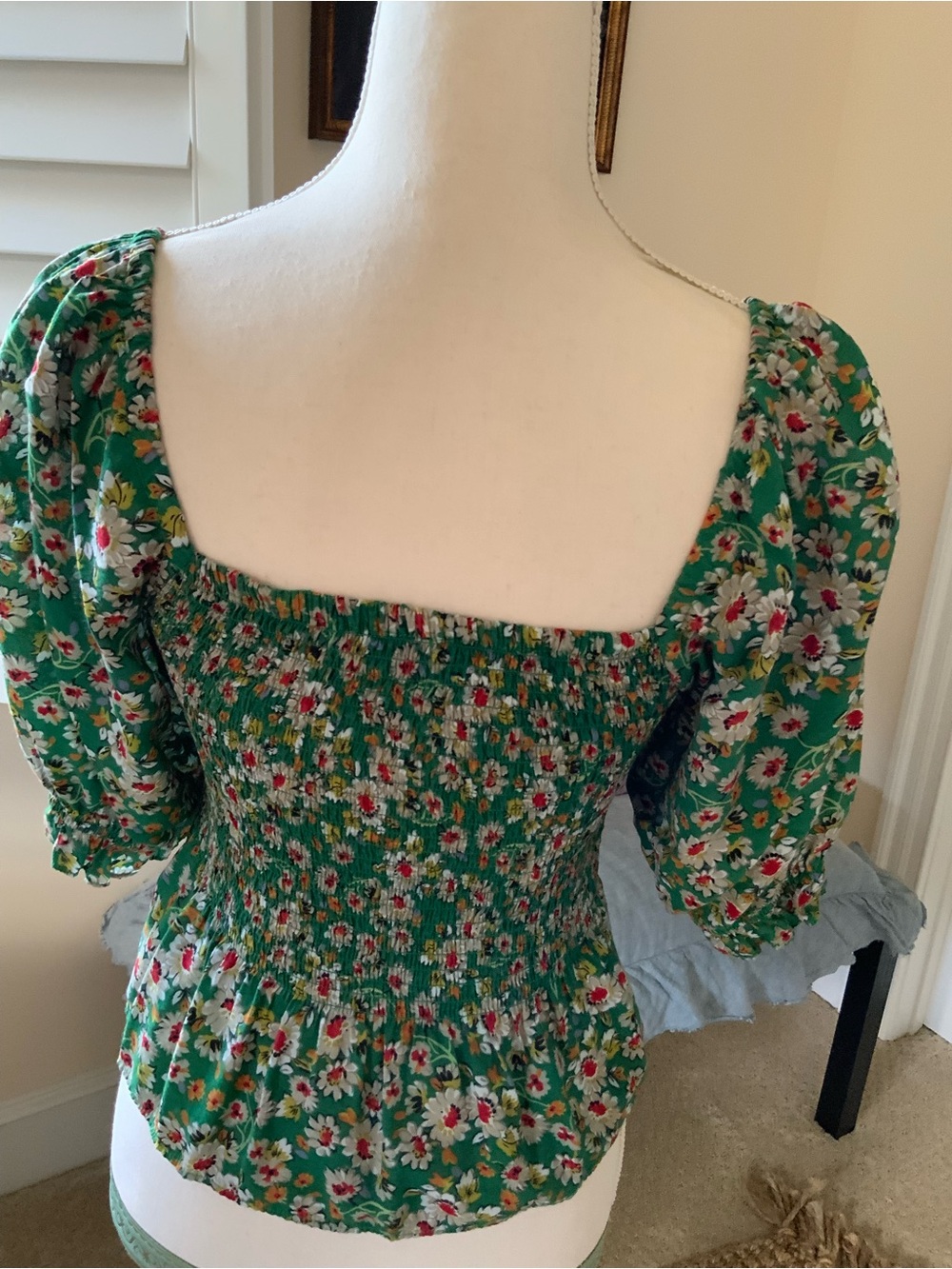 Indigo Rising Green Floral Smocked Peplum Top - Picture 3 of 5